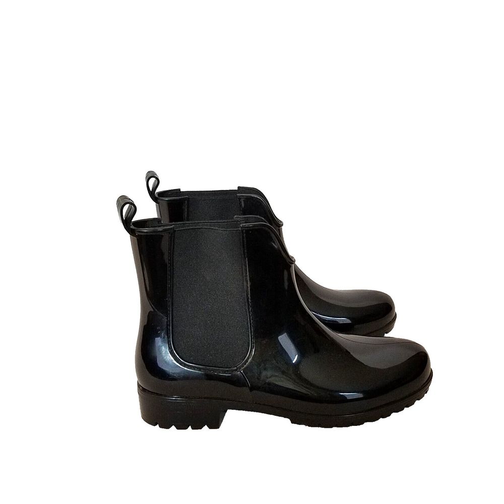 Nicole Miller Black Hannah Patent Waterproof Rain Boots Size 10 Style# 180261